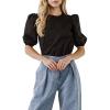 English Factory Women’s Poplin Puffed Sleeve Top(Black)
