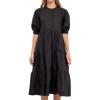 English Factory Women’s Short Puff Sleeve Midi Dress(Black)