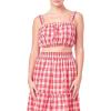 Plaid Ruched Thick Strap Bandeau Red