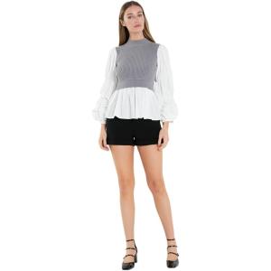 English Factory Women’s Mixed Media Top, Heather Grey/White, XS