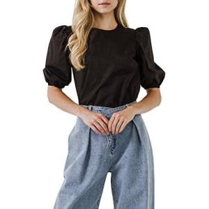 English Factory Women’s Poplin Puffed Sleeve Top(Black)