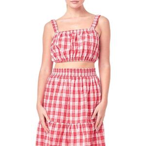 Plaid Ruched Thick Strap Bandeau Red