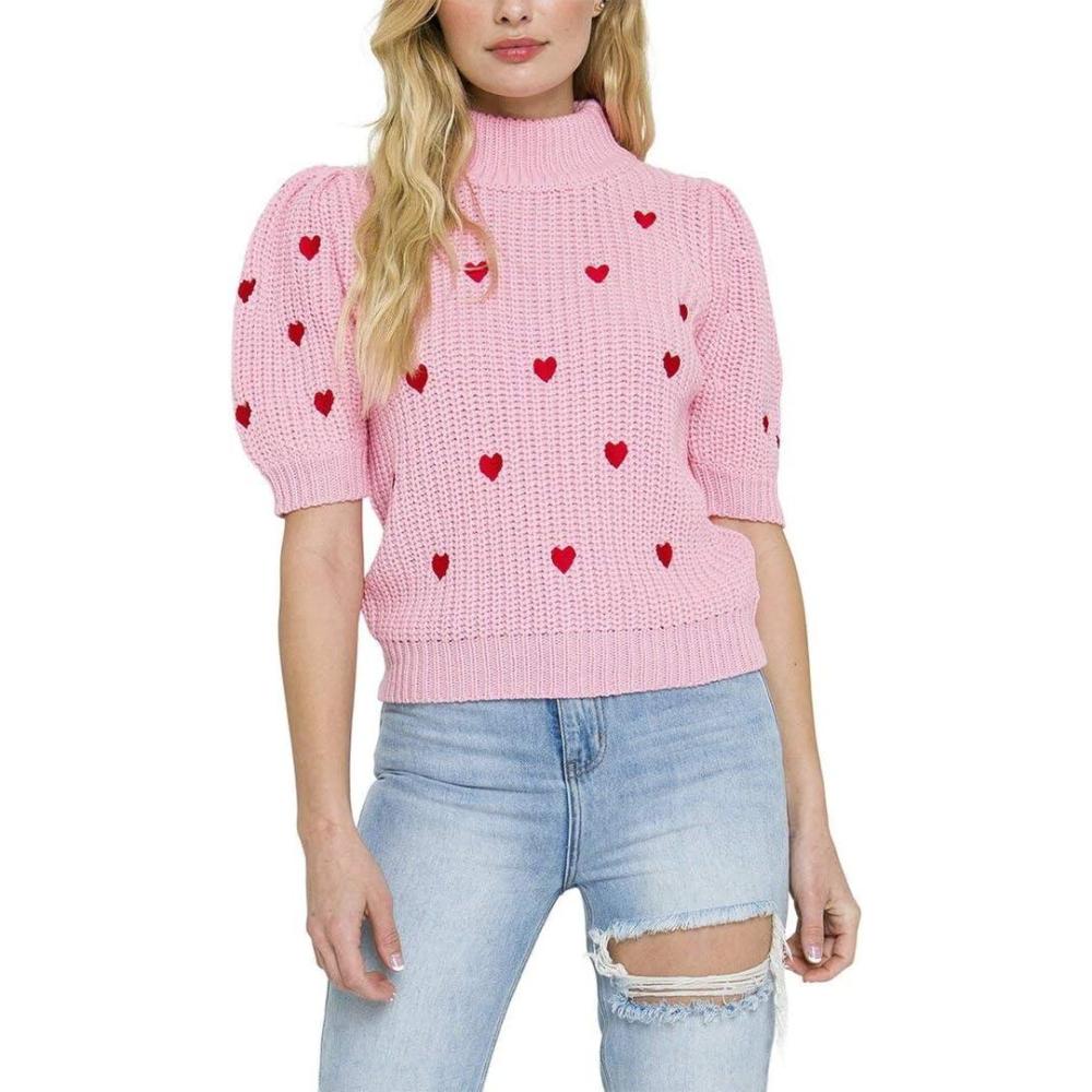 image:imageEnglish Factory Womens Heart Shape Embroidery Sweater Pink M