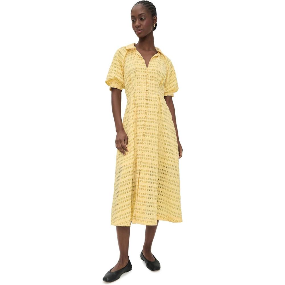 image:imageEnglish Factory Womens Seersucker Check Midi DressBaby Yellow