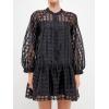 English Factory Women’s Check Organza Buttoned Long sleeves Mini Dress, Black, XS