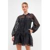 English Factory Women’s Check Organza Buttoned Long sleeves Mini Dress, Black, XS