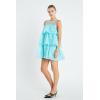 English Factory Women’s Organza Gridded Tiered Sleeveless Mini Dress(Aqua)