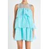 English Factory Women’s Organza Gridded Tiered Sleeveless Mini Dress(Aqua)