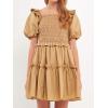 English Factory Women’s Poplin Smocked Ruffled Puff sleeves Mini Dress, Tawny, S