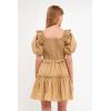 English Factory Women’s Poplin Smocked Ruffled Puff sleeves Mini Dress, Tawny, S