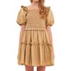 English Factory Women’s Poplin Smocked Ruffled Puff sleeves Mini Dress, Tawny, S