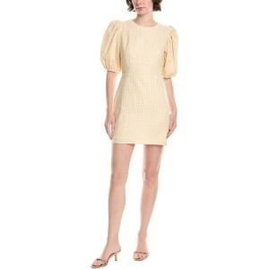 English Factory Women’s Metallic Plaid Mini Dress with Back Buttons, Yellow, L