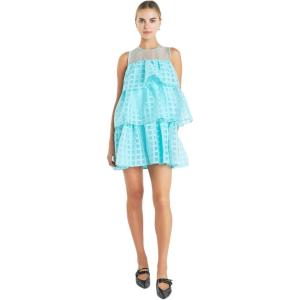 English Factory Women’s Organza Gridded Tiered Sleeveless Mini Dress(Aqua)