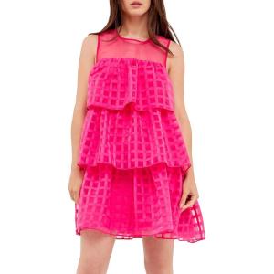 English Factory Women’s Organza Gridded Tiered Sleeveless Mini Dress(Fuchsia)