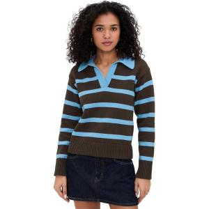 English Factory Women’s Striped Collared Sweater(Dark Brown/Light Blue)