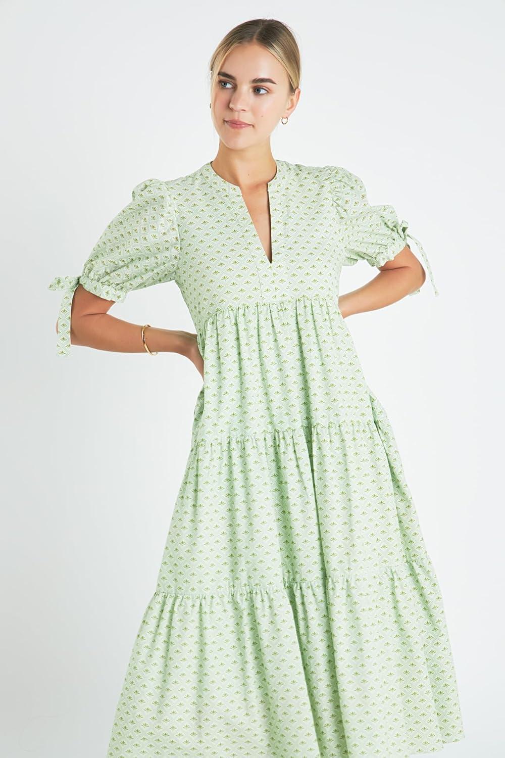 image:imageEnglish Factory Print V Neck Midi Dress Chartreuse L