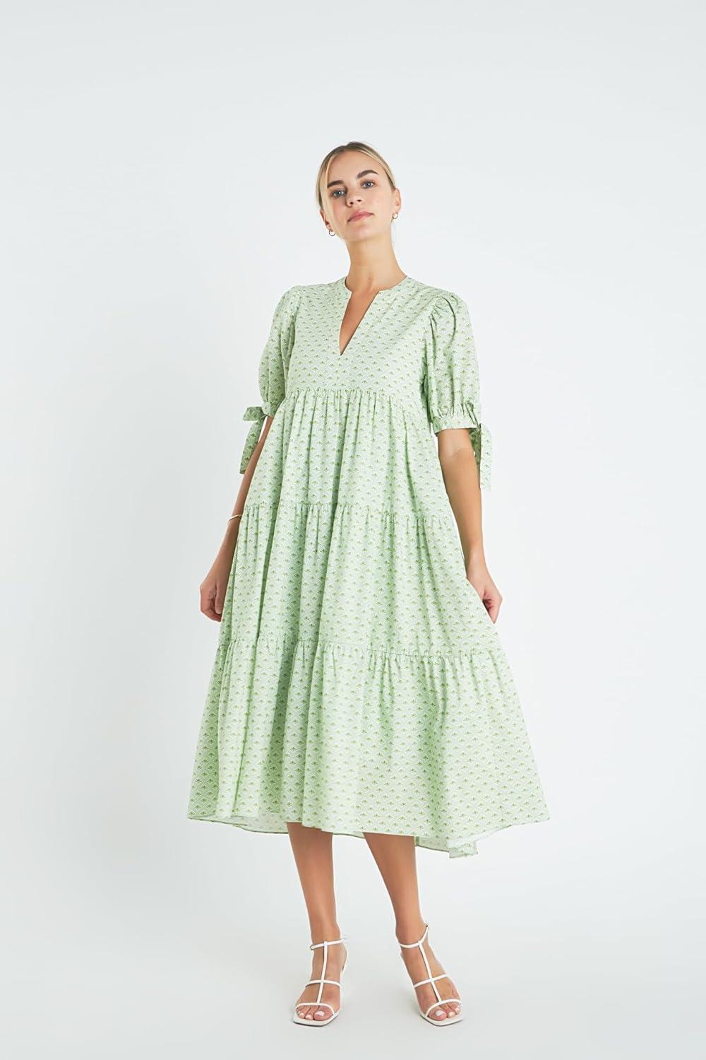 image:imageEnglish Factory Print V Neck Midi Dress Chartreuse L