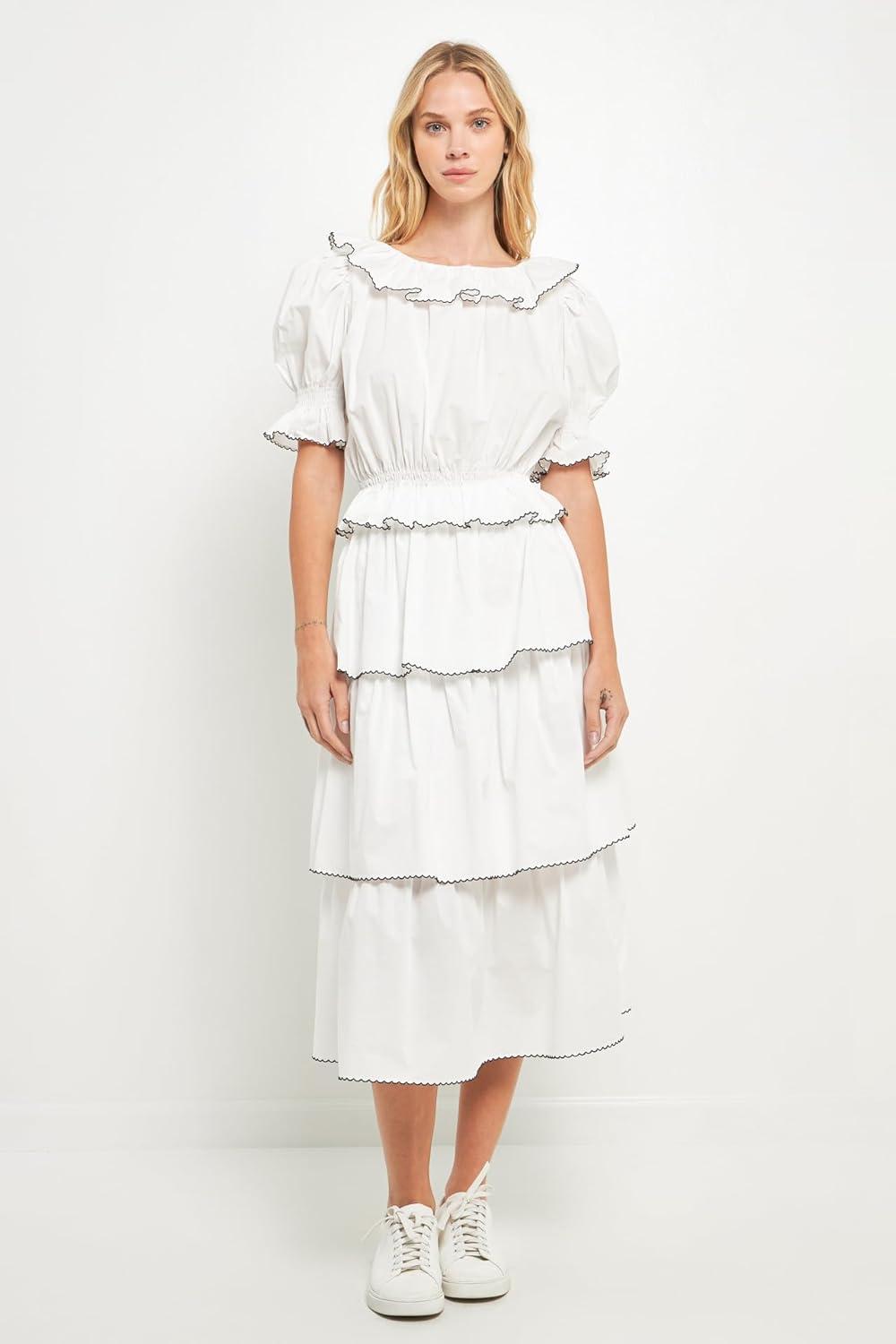 image:imageEnglish Factory Womens Picot Stitched Poplin Top Off White M