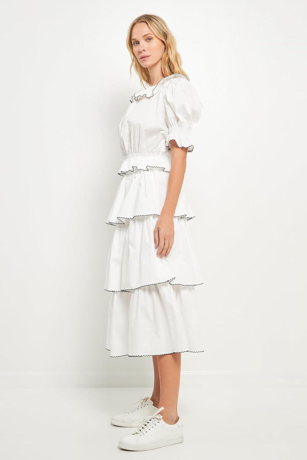 image:imageEnglish Factory Womens Picot Stitched Poplin Top Off White S