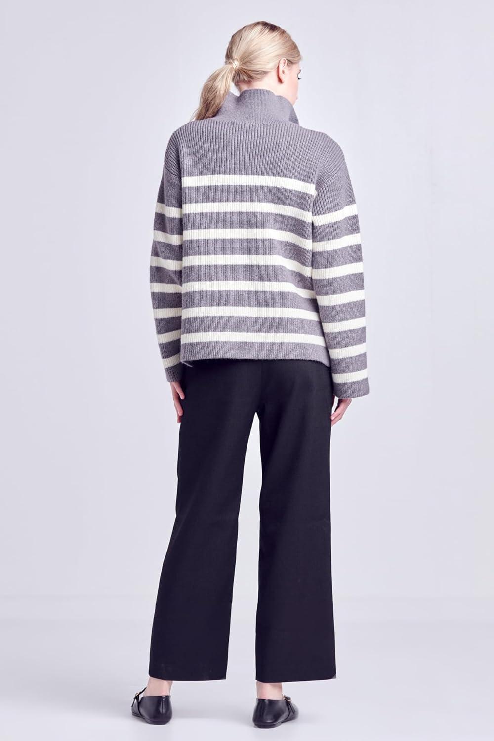 image:imageEnglish Factory Womens Striped 12Zip Sweater S Grey