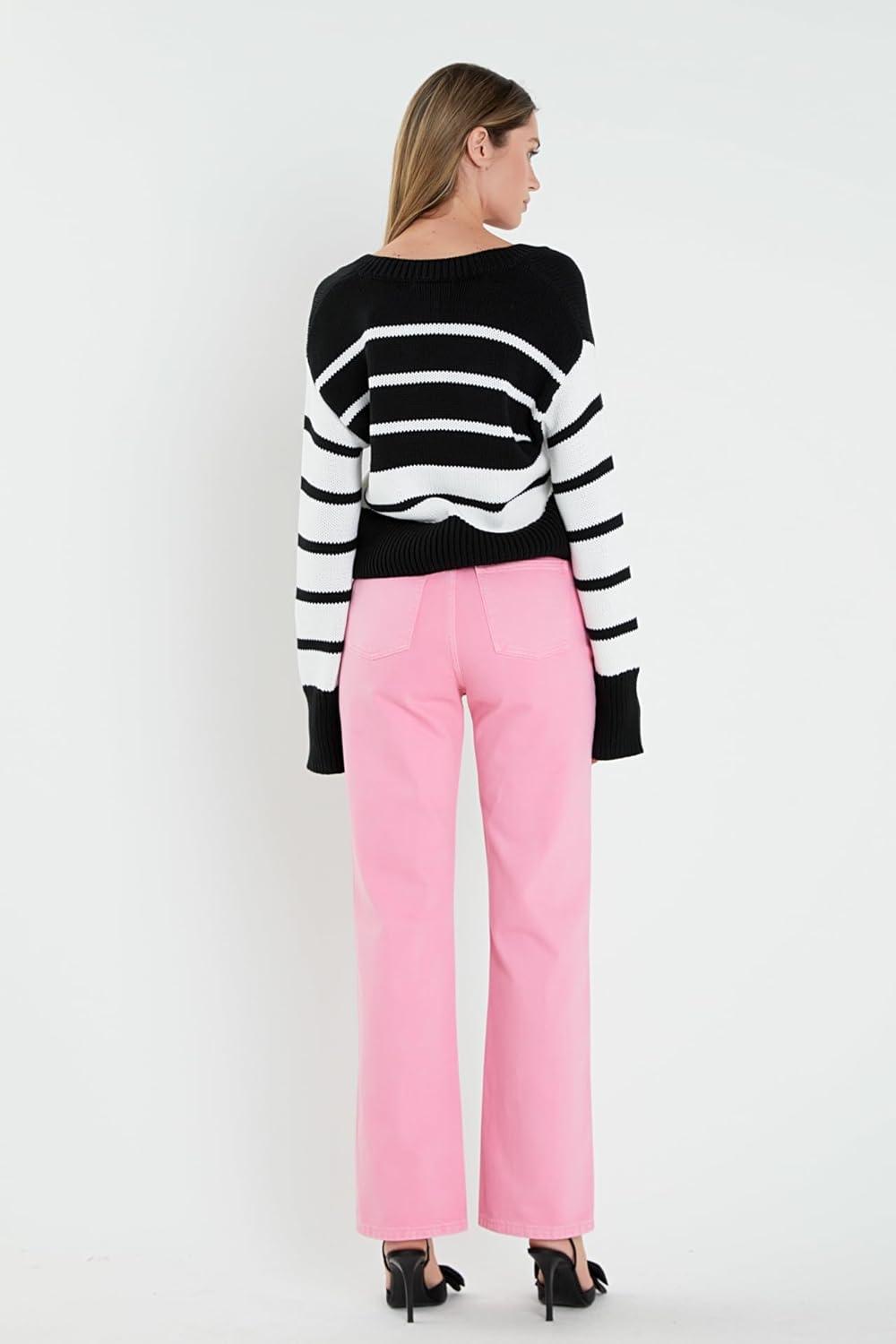 image:imageEnglish Factory Womens VNeck Striped Sweater BlackWhite S