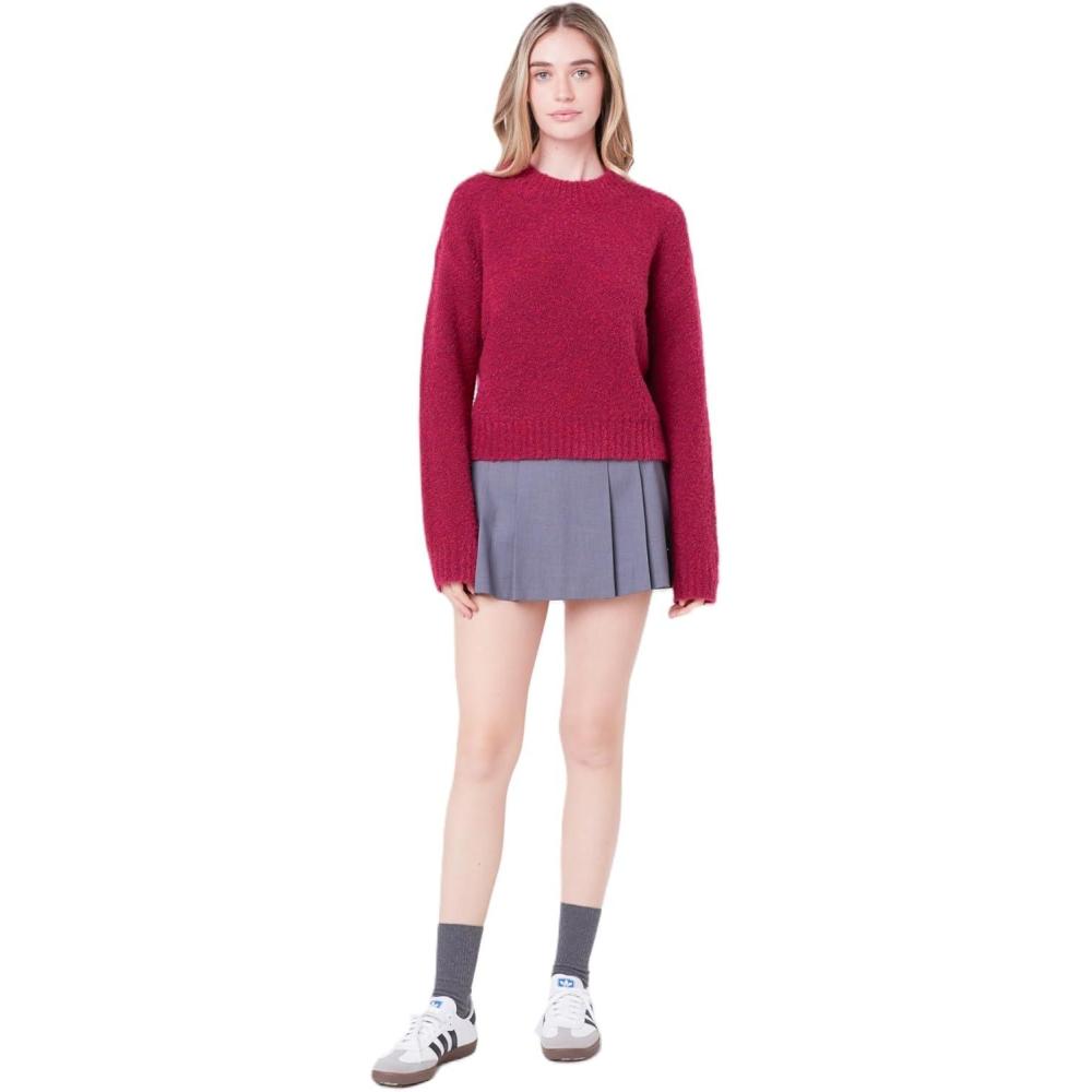 image:imageEnglish Factory Womens Cozy Round Neck Sweater Bordeaux L