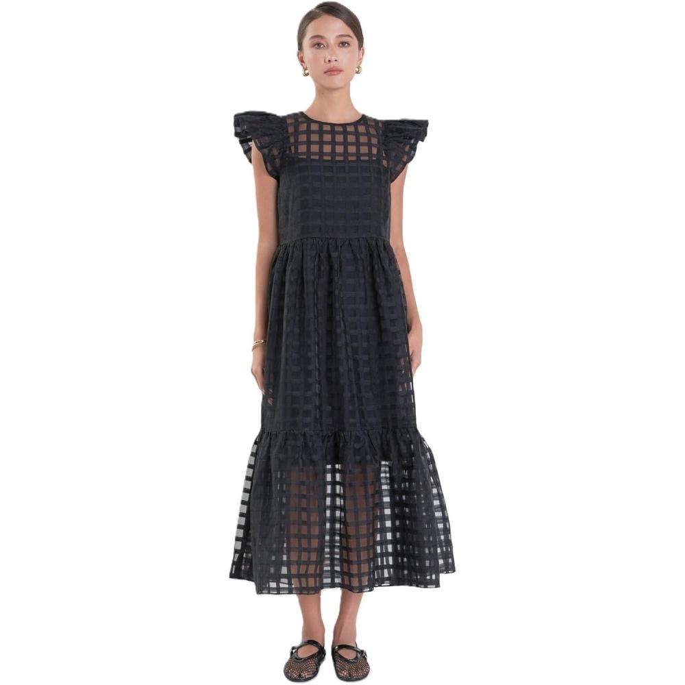 image:imageEnglish Factory Womens Organza Midi DressBlack