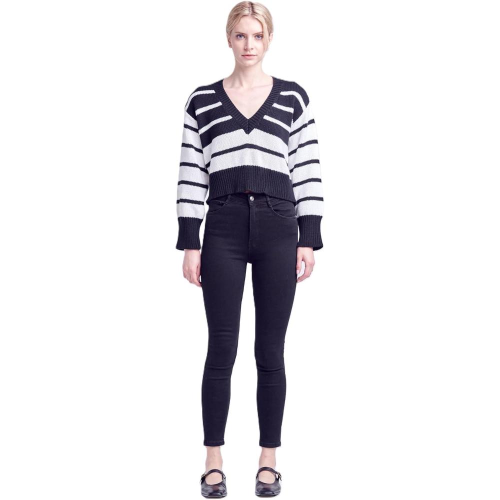 image:imageEnglish Factory Womens VNeck Striped Sweater BlackWhite M