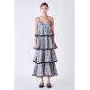 English Factory Grid Print Tiered Maxi Dress with Ric Rac Trim, Multi, XS
