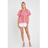 English Factory Women’s Gingham Neck Shirred Flowy Top, Pink/Red, L