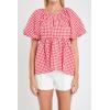 English Factory Women’s Gingham Neck Shirred Flowy Top, Pink/Red, XS