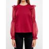 English Factory Women’s Organza Mixed Smocked Detail Long Sleeve Top(Wine)