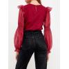 English Factory Women’s Organza Mixed Smocked Detail Long Sleeve Top(Wine)