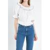 English Factory Women’s Picot Stitched Poplin Top, Off White, M