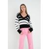 English Factory Women’s V-Neck Striped Sweater, Black/White, XS