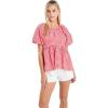 English Factory Women’s Gingham Neck Shirred Flowy Top, Pink/Red, XXL