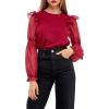 English Factory Women’s Organza Mixed Smocked Detail Long Sleeve Top(Wine)
