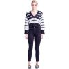 English Factory Women’s V-Neck Striped Sweater, Black/White, M