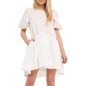 English Factory Women’s Back Tie Jacquard Puff Dress(White)