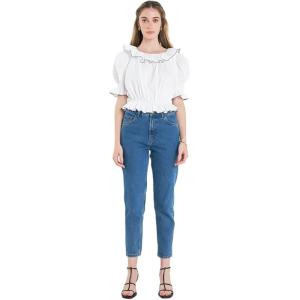 English Factory Women’s Picot Stitched Poplin Top, Off White, S