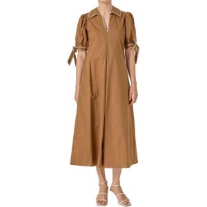 English Factory Women’s Stitch Detailed Midi Dress(Brown)