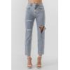 English Factory Women’s Destroyed Mom Jeans Medium Denim