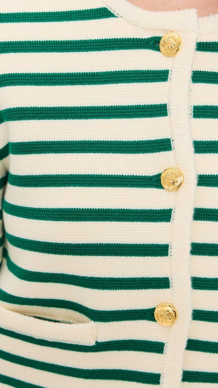 image:imageEnglish Factory Womens Knit Striped Sweater CardiganWhiteGreen