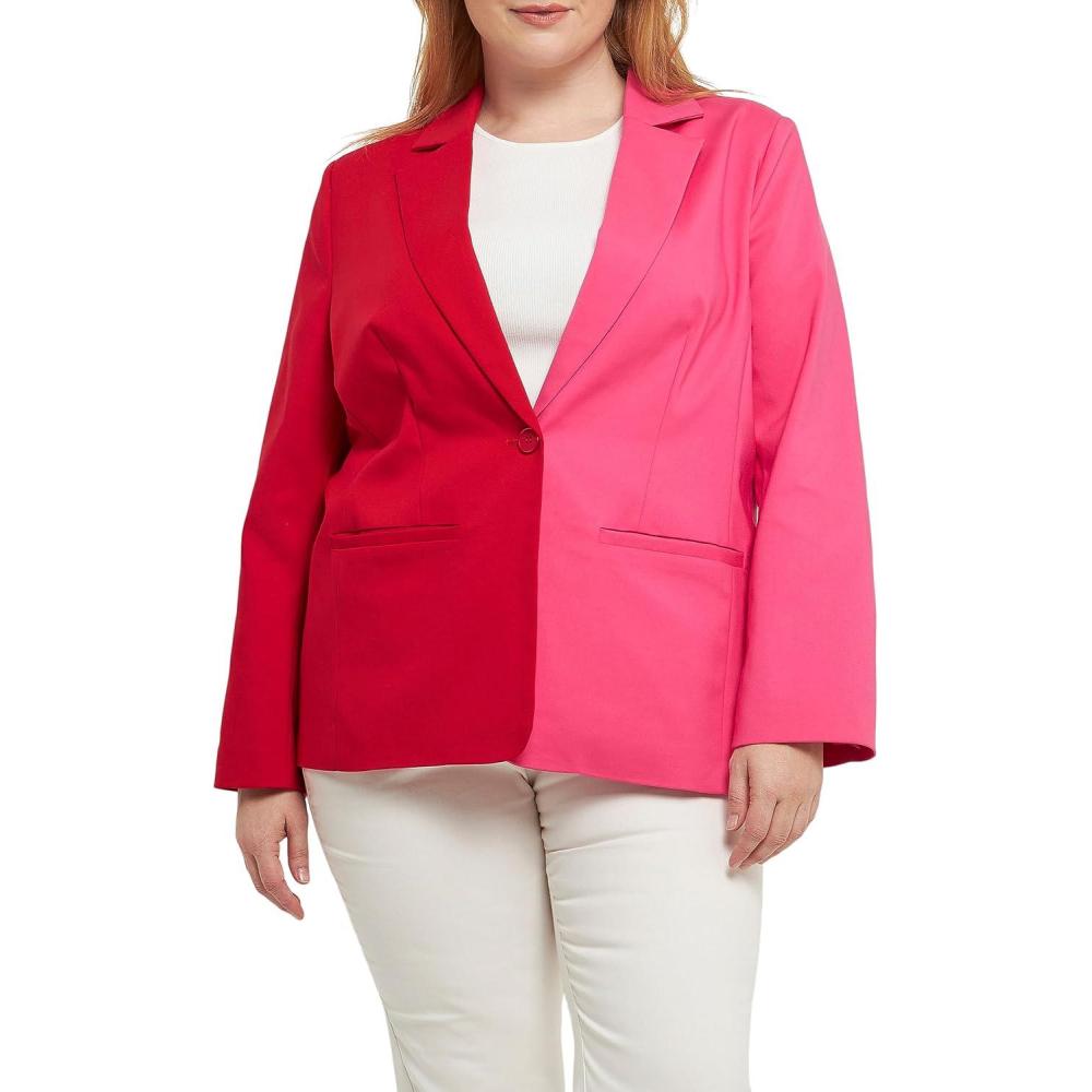 image:imageEnglish Factory Womens Color Block Blazer Red Fuchsia