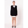 Mixed Media Cable Knit V-Neck Drop Sweater Dress