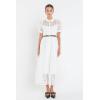 English Factory Women’s Collar Neckline Gridded Organza Tiered Short Puff Sleeve Buttoned A-Line Maxi Dress, White, M
