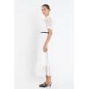 English Factory Women’s Collar Neckline Gridded Organza Tiered Short Puff Sleeve Buttoned A-Line Maxi Dress, White, M