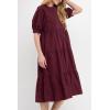 Tiered Midi Dress with Puff Sleeves by ENGLISH FACTORY(Plum)