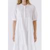 Tiered Midi Dress with Puff Sleeves by ENGLISH FACTORY(White)