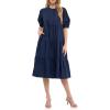 Tiered Midi Dress with Puff Sleeves by ENGLISH FACTORY(Navy)